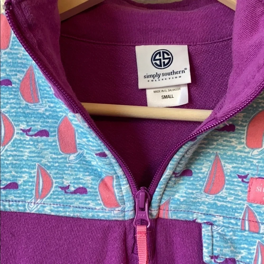 Simply Southern Quarter Zip Sweater Purple size Small - Picture 3 of 8